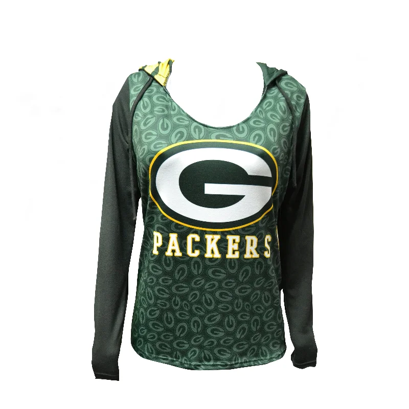 Green Bay Packers Dynamic Women's Hooded Top Hoodie with Hem Applique Textured Unique