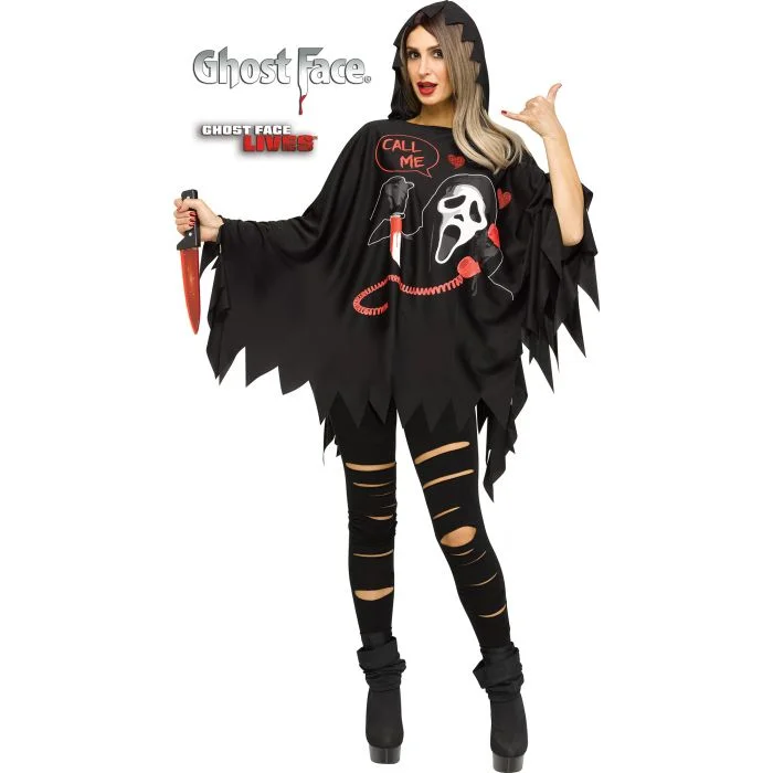 Hooded Ghost Face® Poncho - Adult Hoodie with Print Artistic Unique