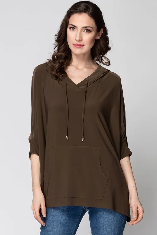 HOODED TOP Hoodie with Button Placket Classic Preppy