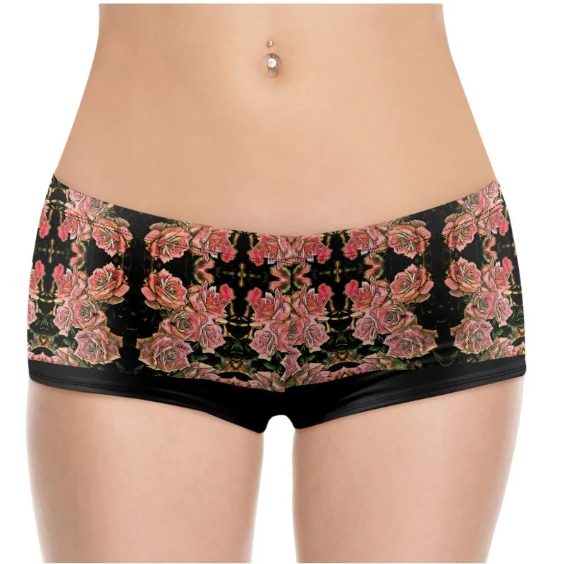 Floral Embosses: Roses 06-01 Designer Hot Pants Stylish Paperbag Waist Pants