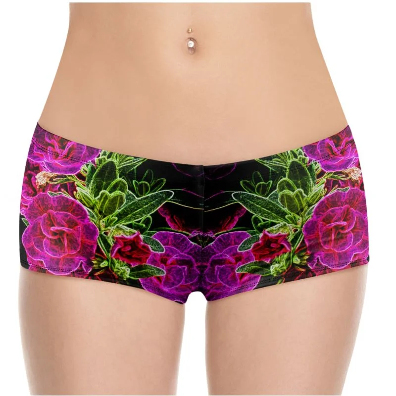 Floral Embosses: Roses 02-01 Designer Hot Pants Formal Stretch Pants