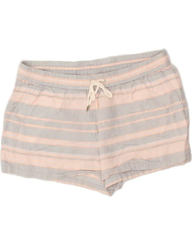 J. CREW Womens Hot Pants US 14 XL W34 Grey Striped Linen Comfy Cargo Trousers