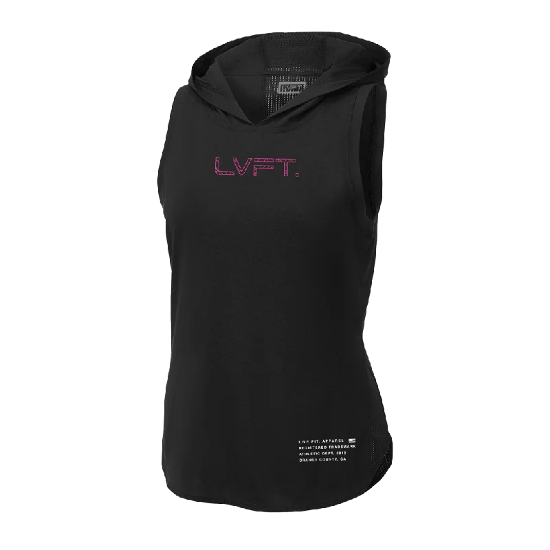 Ladies Vector Sleeveless Hoodie - Black / Pink Hoodie with Earth Tones Natural Calm
