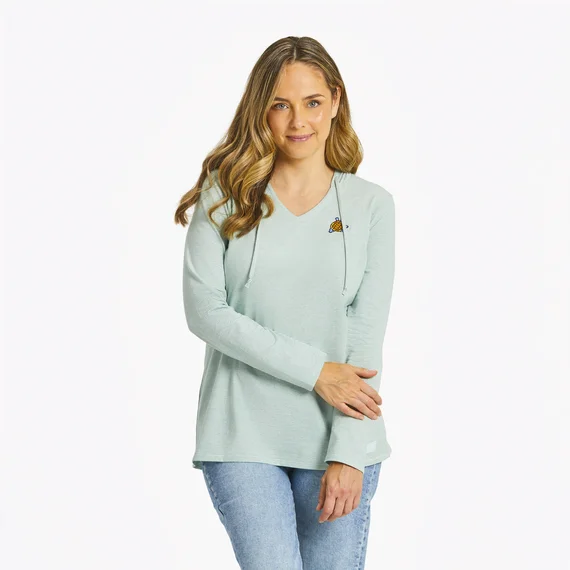Life is Good. Women's Roaming Turtle Long Sleeve Striped Crusher-LITE Hooded Tee, Sage Green Hoodie with Drawcord Adjustable Secure