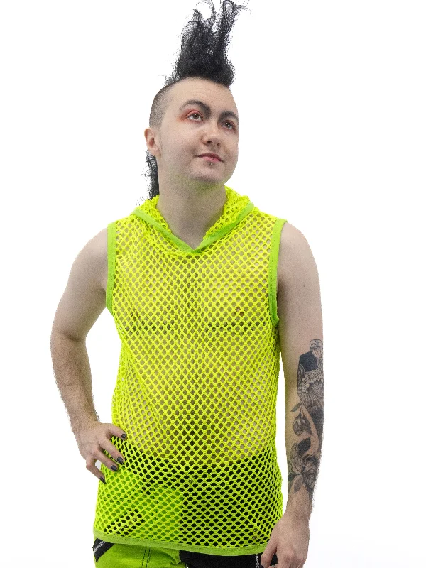 Lime Fishnet Hoodie Tank Top UNISEX Hoodie with Hem Elastic Stretchable Comfortable