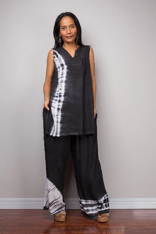 Black and white top and matching tie dye pants Trendy Velvet Pants