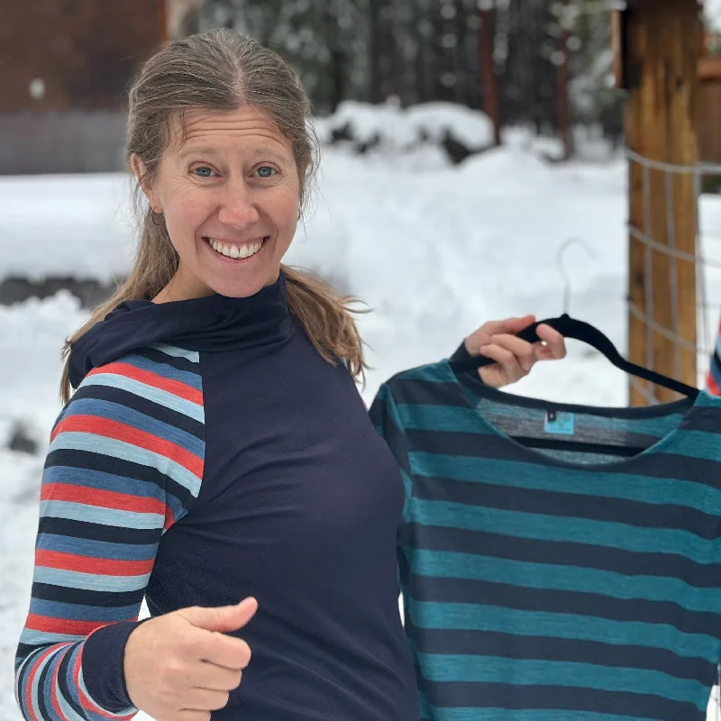 Merino Wool Trail Breaker Hoodie - Stripes - Women's Hoodie with Tied Waist Feminine Flattering