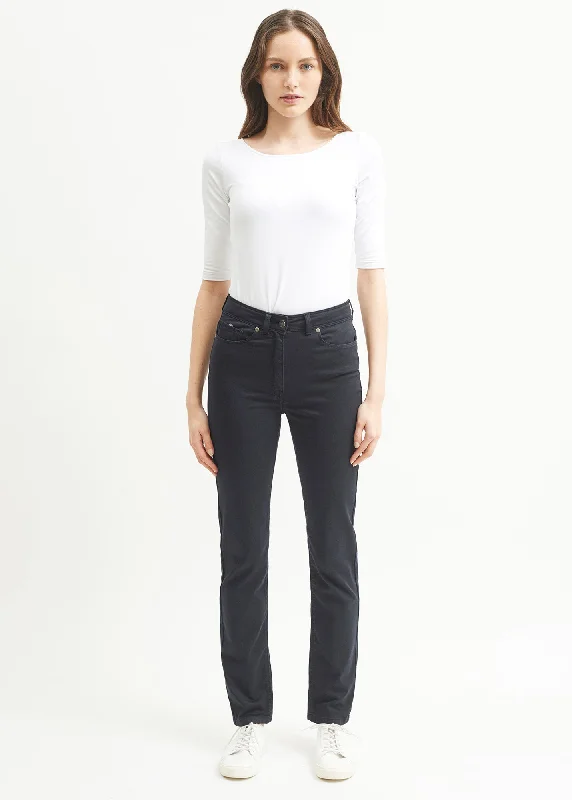 Mimosa high waist pants - slim fit, in stretch cotton (NAVY) Comfy Zip-Up Pants