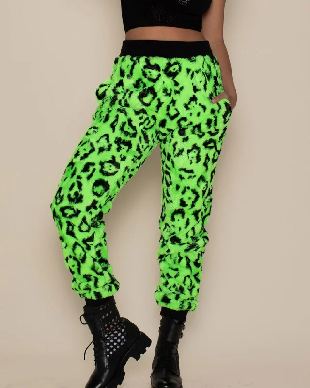 Women's Lounge Pants | Neon Green Leopard Lightweight Jogger Pants