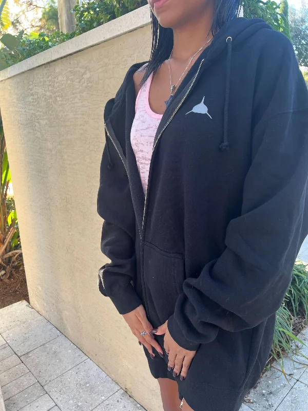 Neptunic Overstocked Black Zipped Hoodie w/Gray Logo Hoodie with Rhinestones Sparkly Elegant