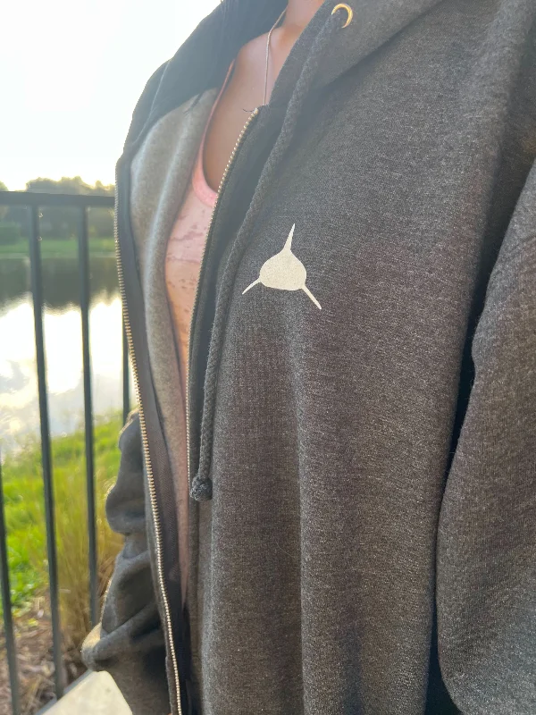 Neptunic Overstocked Gray Zipped Hoodie w/white Logo Hoodie Crop Top Short Trendy