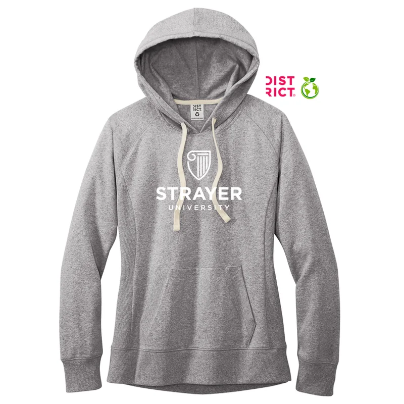 NEW STRAYER District® Women’s Re-Fleece™ Hoodie - Light Heather Grey Hoodie with Typography Text Message