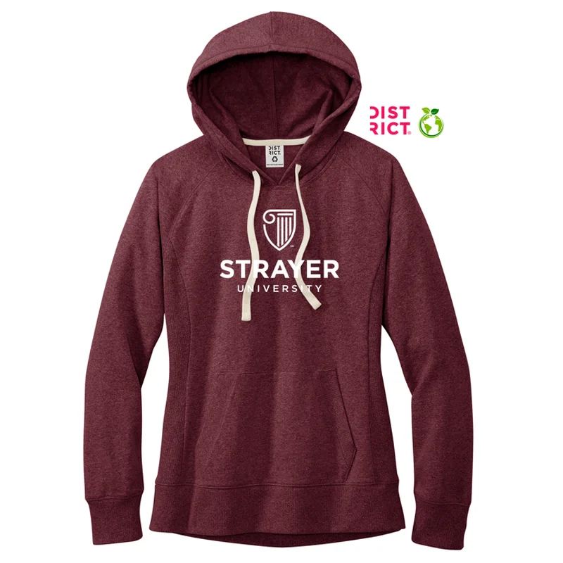 NEW STRAYER District® Women’s Re-Fleece™ Hoodie - Maroon Heather Hoodie with Pastel Soft Subtle