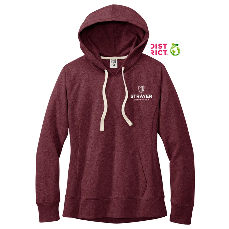 NEW STRAYER District® Women’s Re-Fleece™ Hoodie - Maroon Heather Hoodie with Lace Feminine Delicate