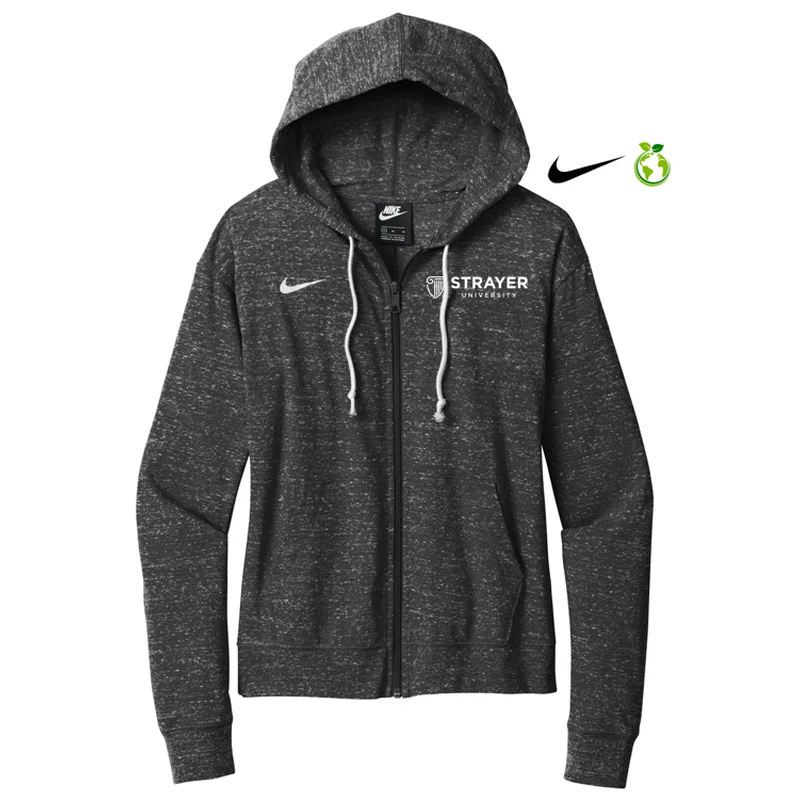 NEW STRAYER Nike Ladies Gym Vintage Full-Zip Hoodie - Team Black Cotton Hoodie Fleece Lining Warmth