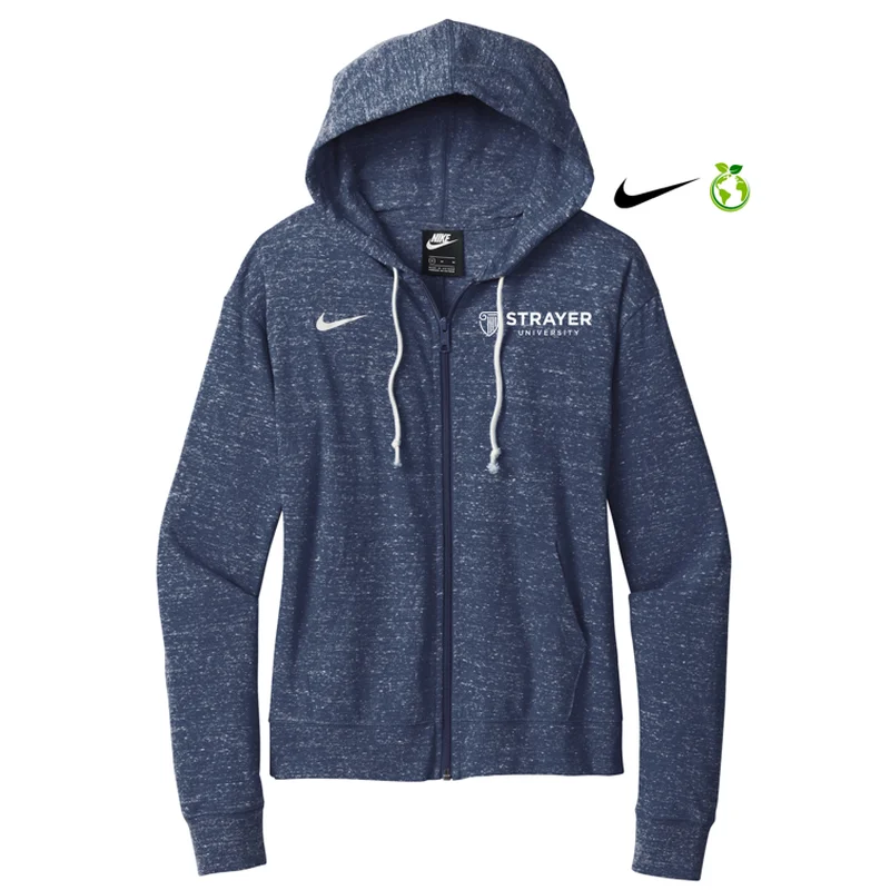 NEW STRAYER Nike Ladies Gym Vintage Full-Zip Hoodie - Team Navy Hoodie with Strings Custom Fit Adjustable