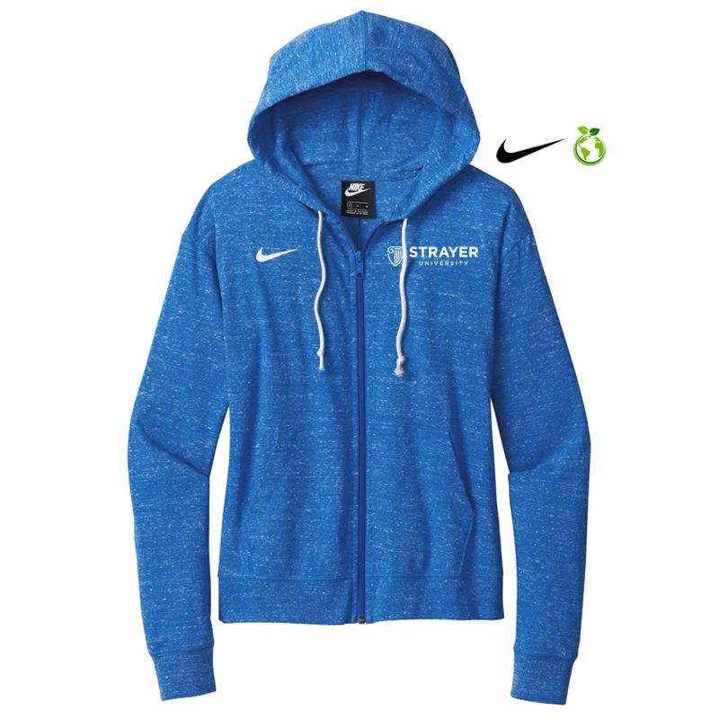 NEW STRAYER Nike Ladies Gym Vintage Full-Zip Hoodie - Team Royal Hoodie with Front Slit Layering Stylish