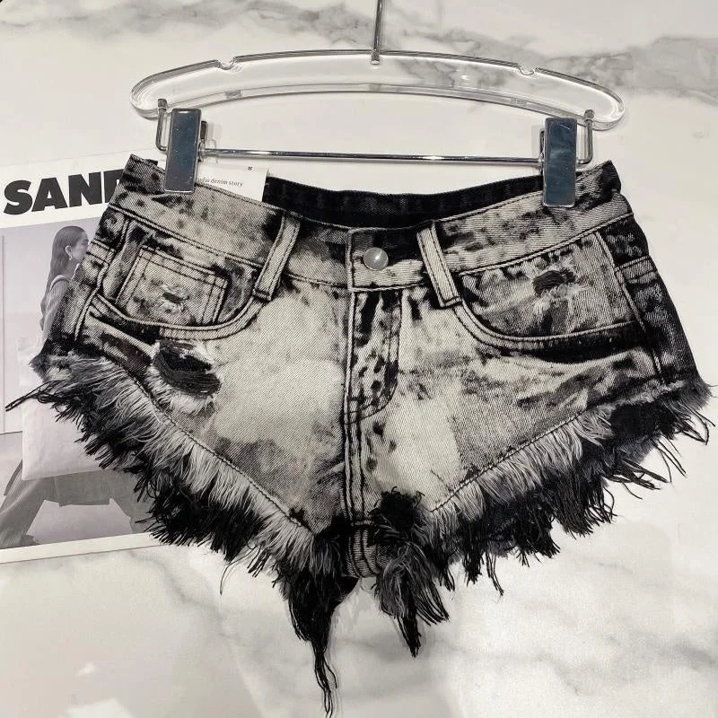 OUDINA Trendy Street Sexy Hot Pants Frayed Old Fringe Washed Denim Shorts For Women Cozy Full-Length Pants