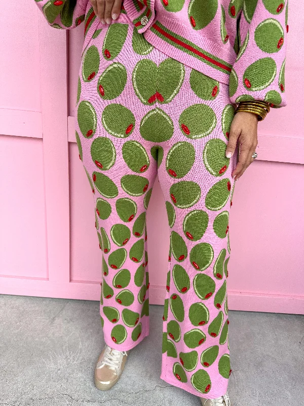 QUEEN OF SPARKLES | Pink Olive Knit Pants Stylish Elastic Waist Pants