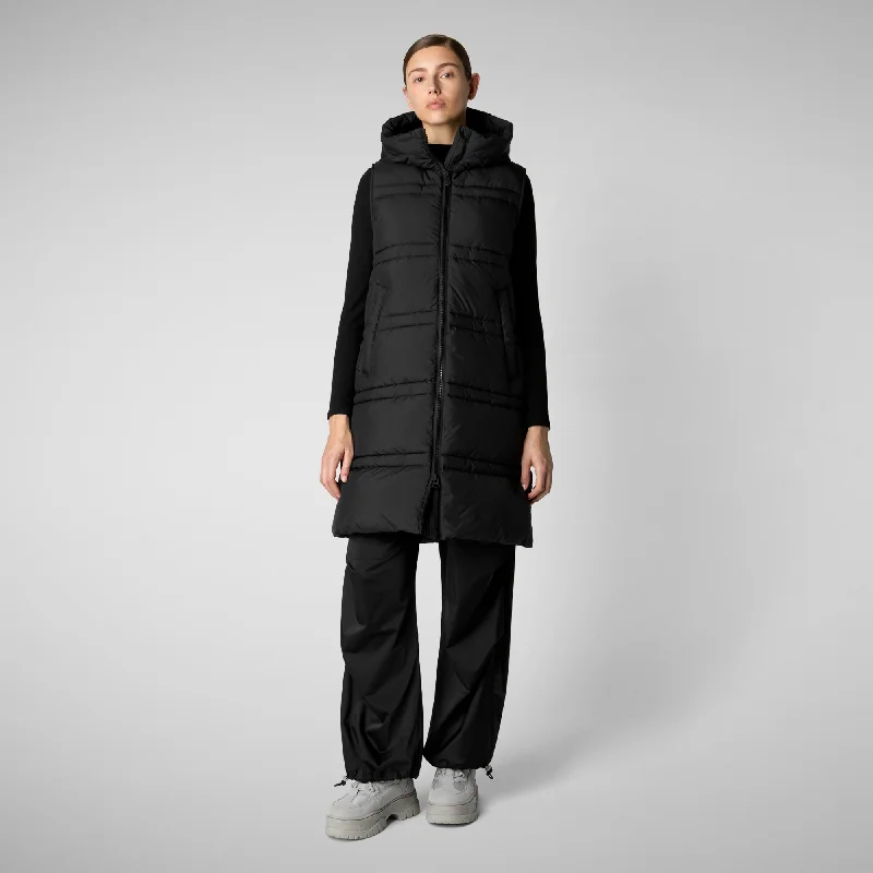 Women's hooded vest Judee in black Hoodie with Crew Neck Simple Timeless