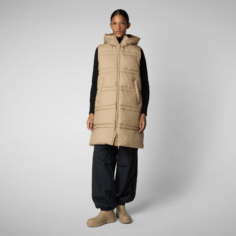 Women's hooded vest Judee in stardust beige Hoodie with Tied Waist Feminine Flattering