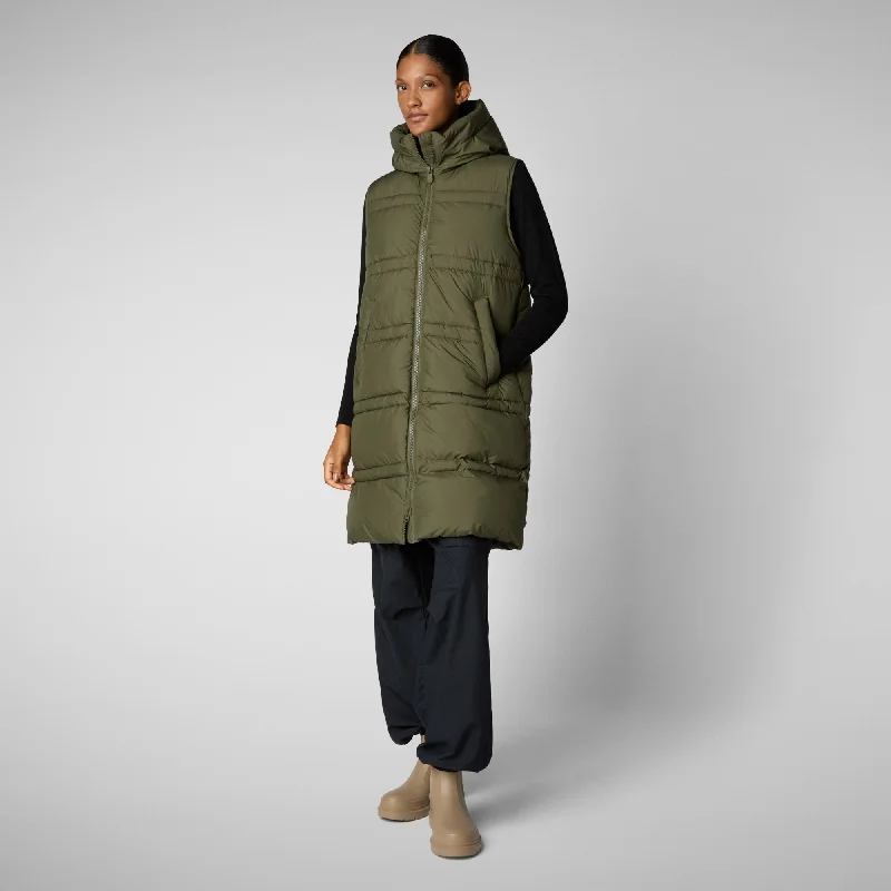Women's hooded vest Judee in sherwood green Hoodie with Hidden Zipper Minimalist Clean