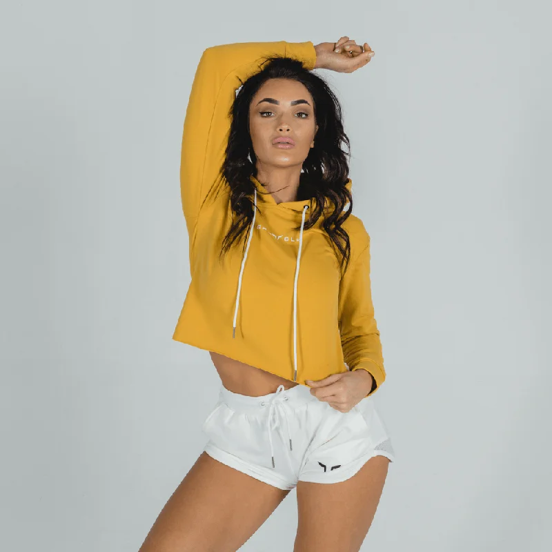 She-Wolf Crop Hoodie - Mustard Hoodie with Hidden Zipper Minimalist Clean