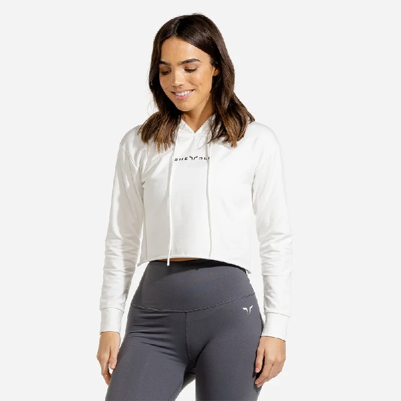 She-Wolf Crop Hoodie - White Hoodie with Full-Zip Functional Layering