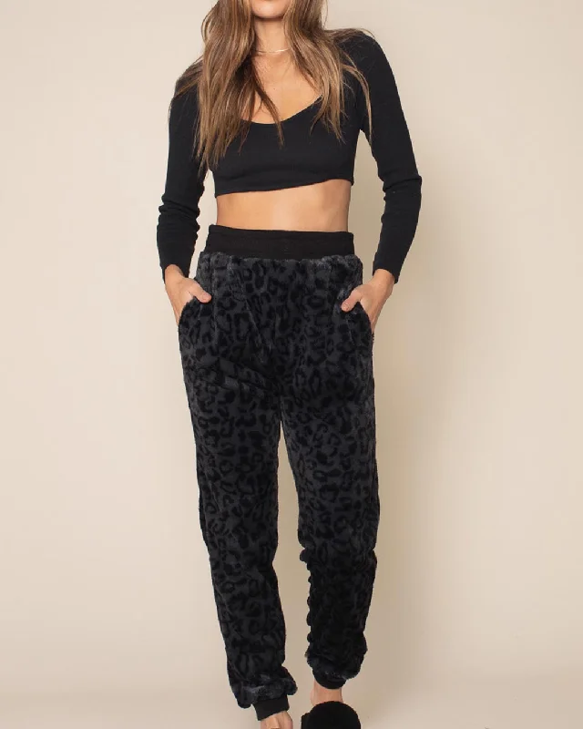 Women's Lounge Pants | Slate Black Leopard Relaxed Fit Trousers