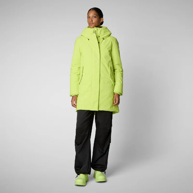 Women's hooded parka nellie in lichen green Hoodie with Hem Raw Edge Edgy Unfinished