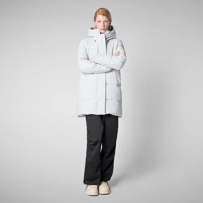 Women's Hooded Parka Bethany in Fog Grey Hoodie with Hem Embroidery Detailed Premium Women's Hooded Parka Bethany in Fog Grey Hoodie with Hem Embroidery Detailed Premium