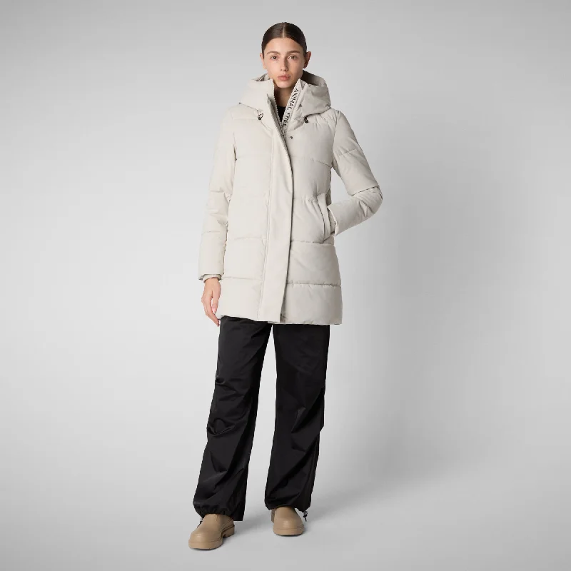 Women's Hooded Parka Bethany in Rainy Beige Hoodie with Ribbed Neckline Snug Warm