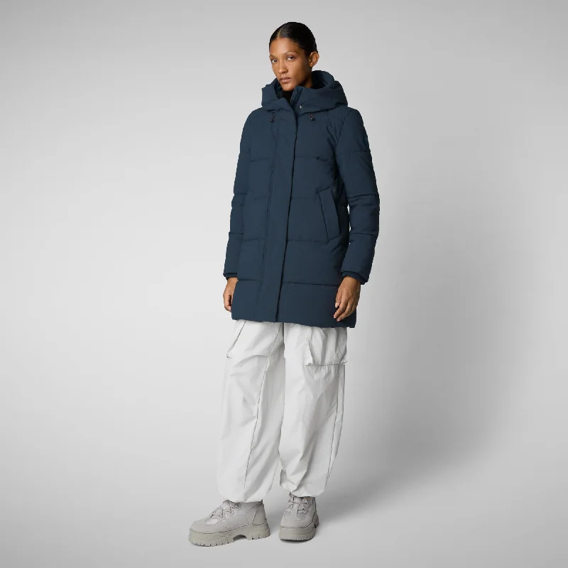Women's Hooded Parka Bethany in blue black Hoodie with Strings Custom Fit Adjustable