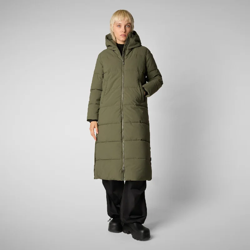 Women's Hooded Parka Missy in laurel green Hoodie with Hem Fringe Bohemian Relaxed