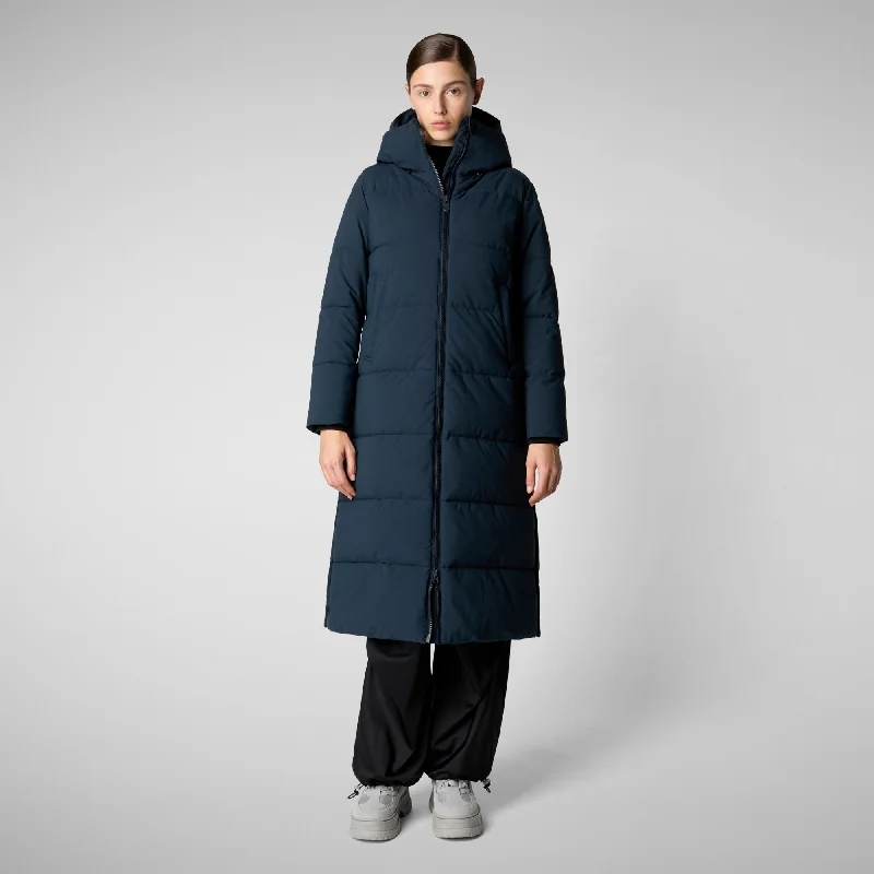 Women's Hooded Parka Missy in blue black Hoodie with Thumb Holes Functional Cozy