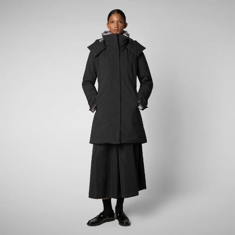 Women's hooded parka Samantah in black Hoodie with Oversized Fit Loose Comfortable