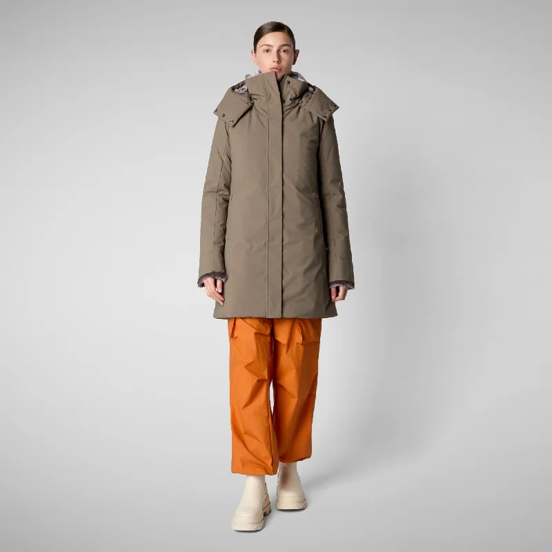 Women's hooded parka Samantah in mud grey Hoodie with Front Slit Layering Stylish