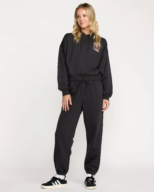 Stone Dream Fleece Pants - Black Stylish Elastic Waist Pants