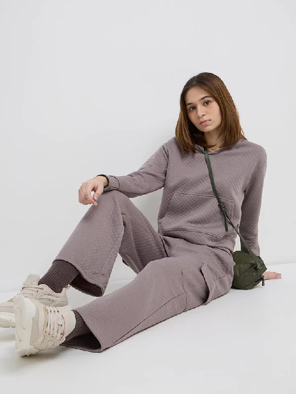 Studiofit Mauve Quilt Textured High-Rise Track Pants Classic Pleated Pants
