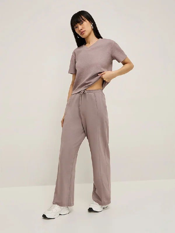 Studiofit Mauve Solid High-Rise Cotton Track Pants Cozy Maternity Pants