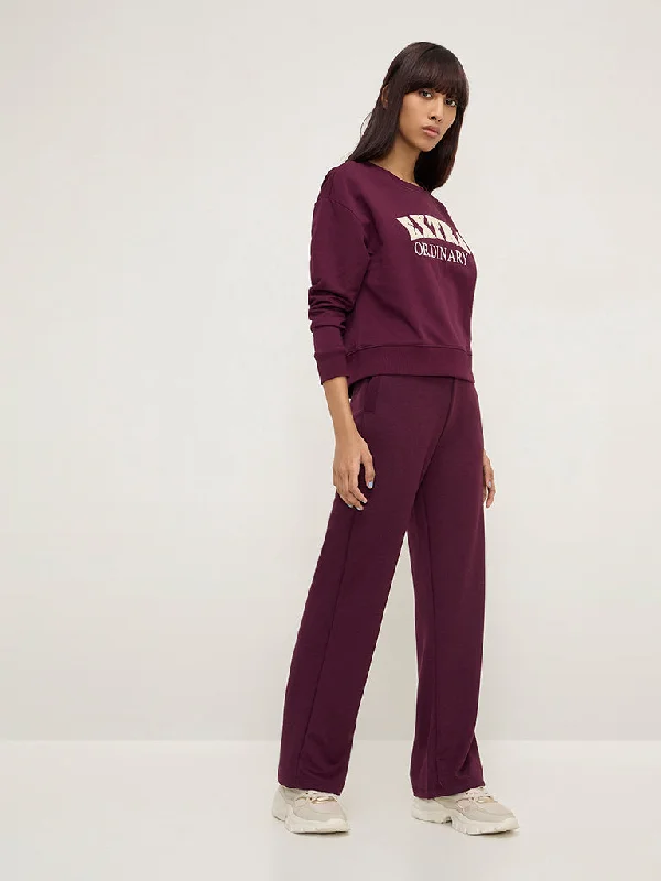 Studiofit Purple High-Rise Track Pants Soft Cotton Pants