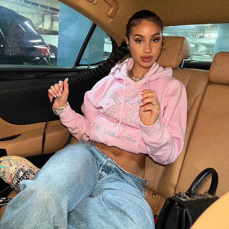 The World Is Mine Rhinestone Angel Hoodie - HW Hoodie with Drop Shoulder Relaxed Streetwear The World Is Mine Rhinestone Angel Hoodie - HW Hoodie with Drop Shoulder Relaxed Streetwear