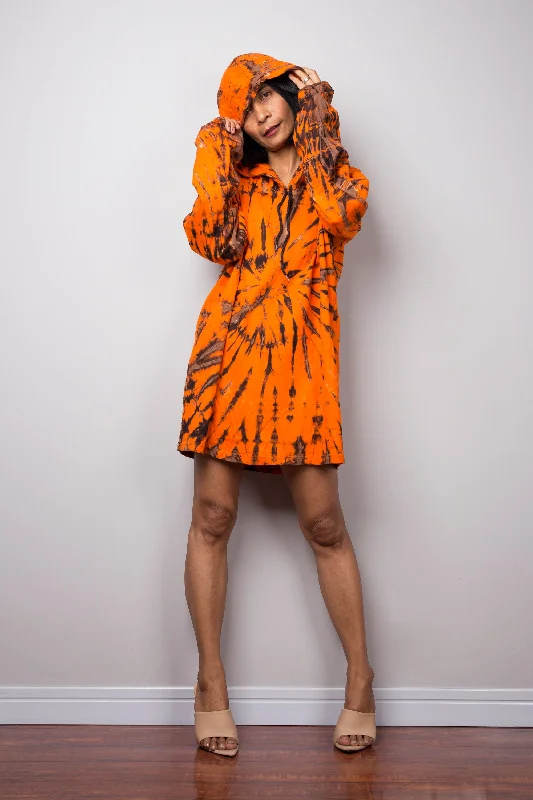 Orange Tie Dye Hoodie Hoodie with Set-In Sleeves Structured Classic