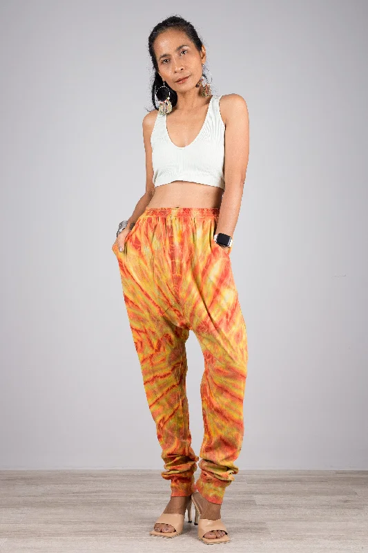 Orange Tie Dye pants Relaxed Casual Leggings