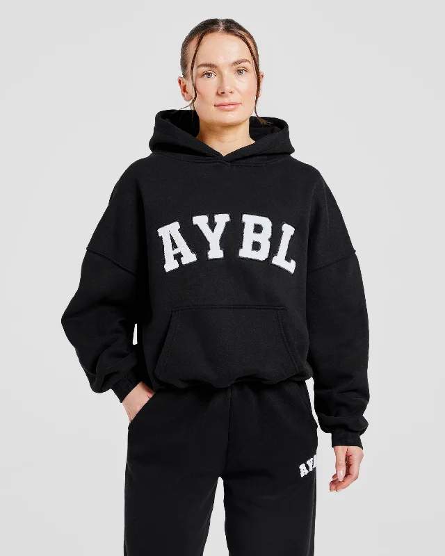Varsity Oversized Hoodie - Black Hoodie Dress Longline Feminine