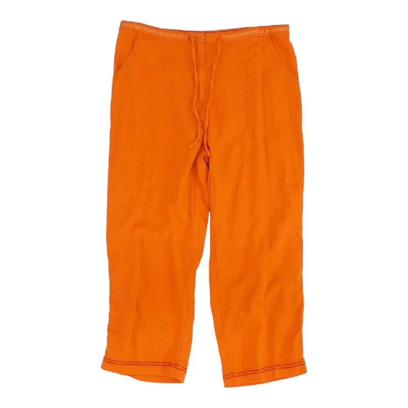 Vintage Orange Sport Linen Blend Beaded Crop Pants Trendy High-Waist Trousers