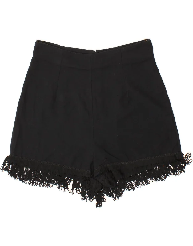 VINTAGE Womens High Waist Hot Pants EU 40 Medium W28 Black Trendy High-Waist Trousers