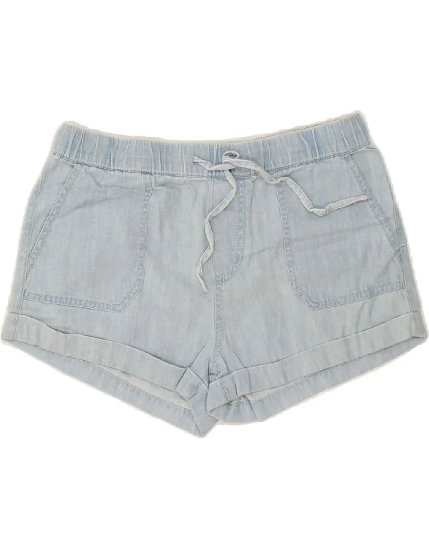 VOLCOM Womens Hot Pants UK 0/2 XS W30 Blue Cotton Chic Faux Leather Pants