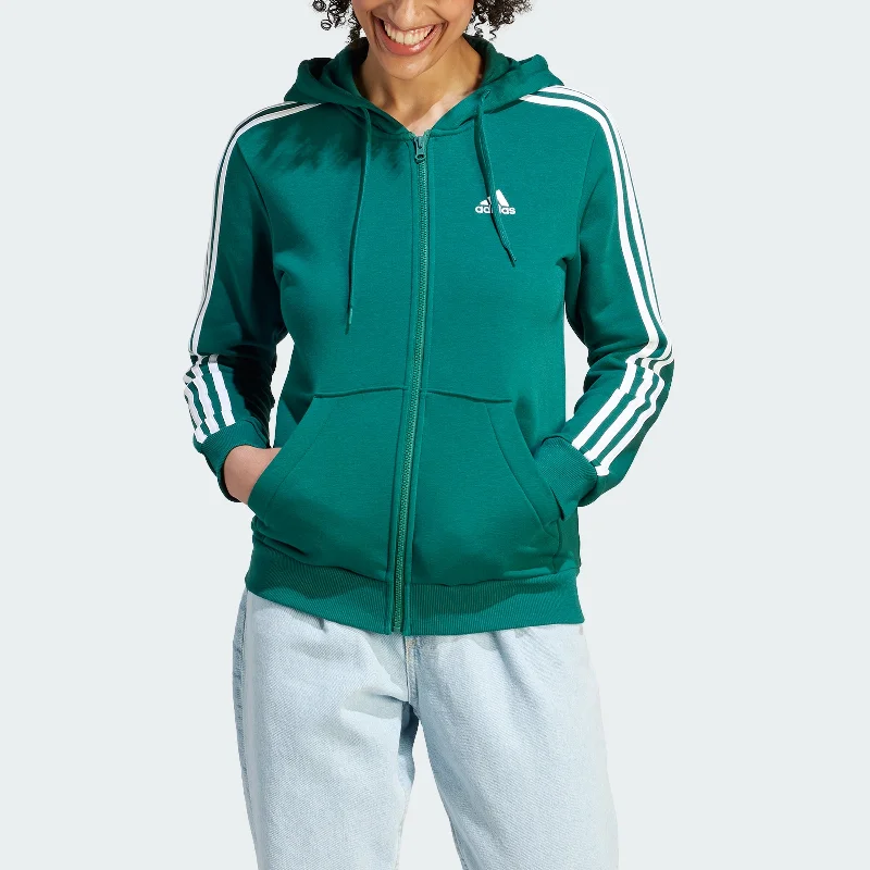Women's adidas Essentials 3-Stripes Full-Zip Fleece Hoodie Hoodie with Elastic Cuffs Stretchable Comfortable