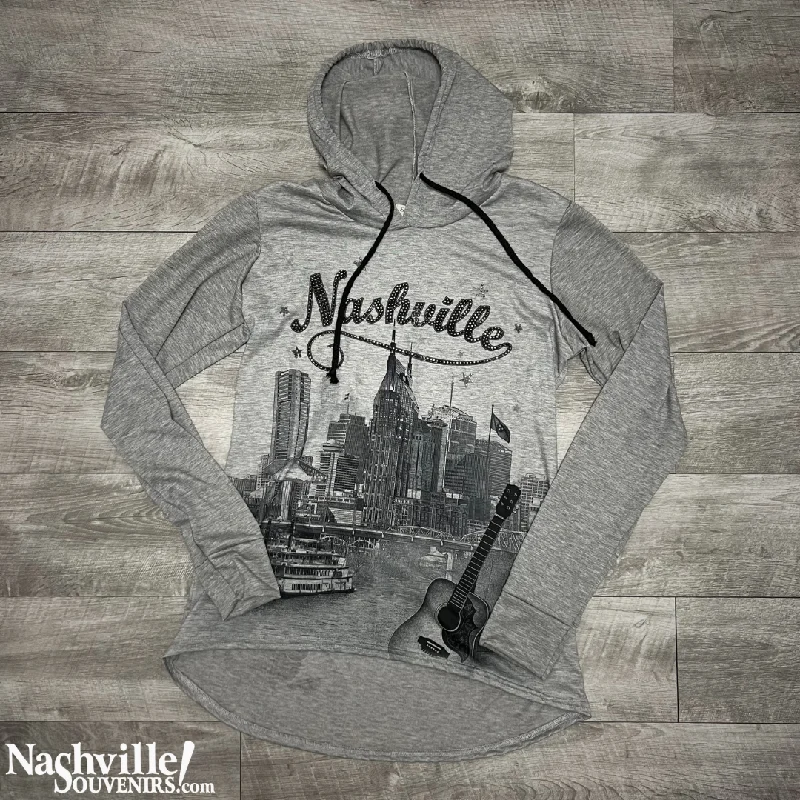 Women's Nashville Hoodie with Riverfront Skyline Hoodie Sweatshirt Pullover